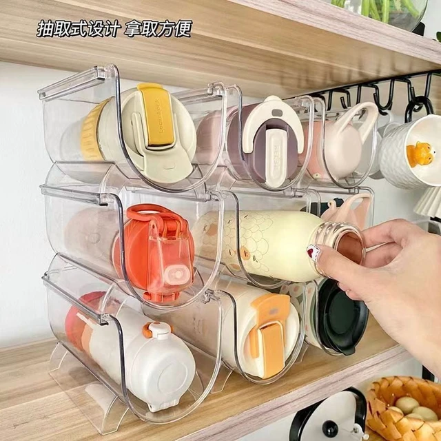 Alt view image 5 of 7 - Stackable Cup Holder Organizer for Refrigerator Rotation Wine/Water Bottle Rack Kitchen Pantry Space-Saving Storage Shelf