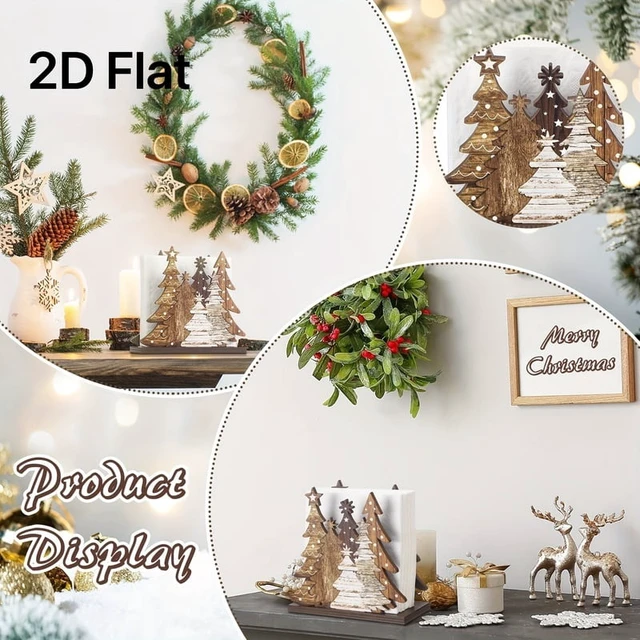 Alt view image 4 of 7 - Christmas tree napkin holder, classic Christmas tree shaped thickened wooden Christmas decoration tissue holder