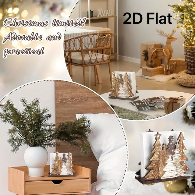 Alt view image 6 of 7 - Christmas tree napkin holder, classic Christmas tree shaped thickened wooden Christmas decoration tissue holder