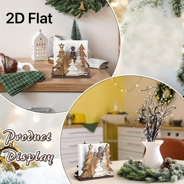 Alt view image 7 of 7 - Christmas tree napkin holder, classic Christmas tree shaped thickened wooden Christmas decoration tissue holder