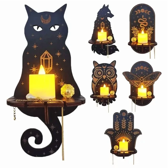 Alt view image 2 of 7 - Wall Shelf Stone Wall Shelf Hand Wooden Display Stand Hanging Candle Holder Wall Decor Shelves home decoration shelf decor