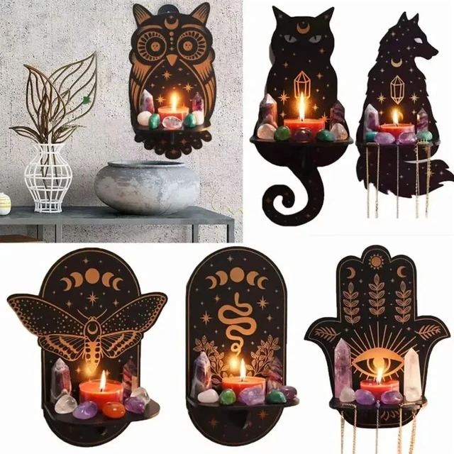 Alt view image 3 of 7 - Wall Shelf Stone Wall Shelf Hand Wooden Display Stand Hanging Candle Holder Wall Decor Shelves home decoration shelf decor