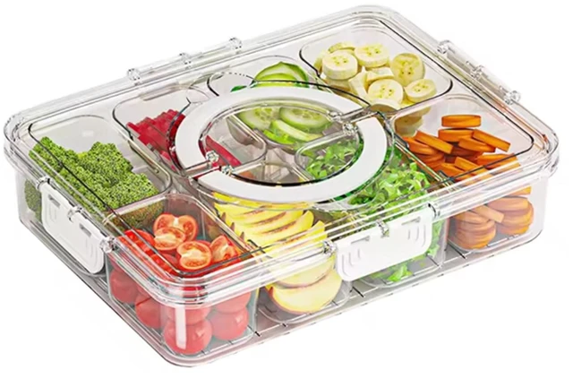 Main image of Divided Plate with Lid Food Storage Box Snack Box 8 Grid Snack Box Fruit Storage Box for Refrigerator Snack Vegetable Fruit Food