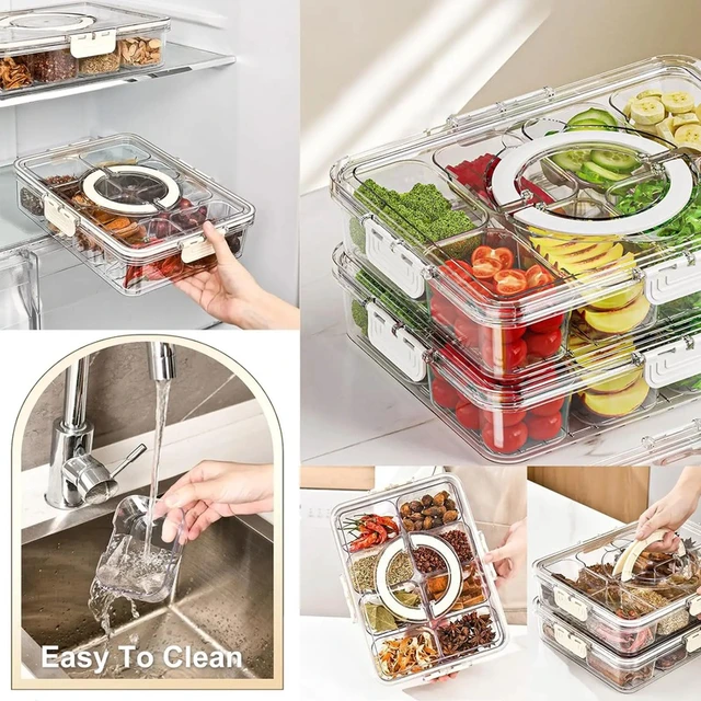 Alt view image 4 of 7 - Divided Plate with Lid Food Storage Box Snack Box 8 Grid Snack Box Fruit Storage Box for Refrigerator Snack Vegetable Fruit Food