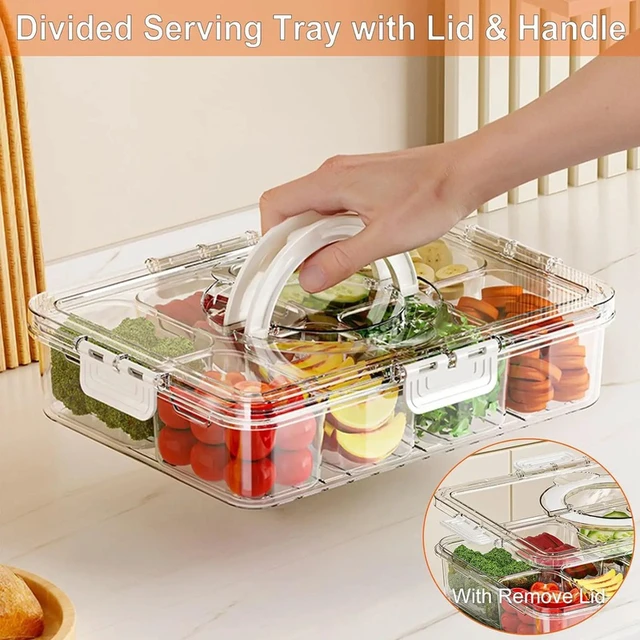 Alt view image 3 of 7 - Divided Plate with Lid Food Storage Box Snack Box 8 Grid Snack Box Fruit Storage Box for Refrigerator Snack Vegetable Fruit Food
