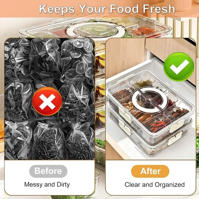 Alt view image 6 of 7 - Divided Plate with Lid Food Storage Box Snack Box 8 Grid Snack Box Fruit Storage Box for Refrigerator Snack Vegetable Fruit Food