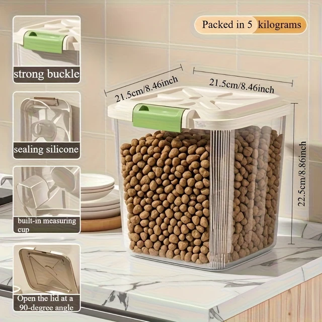 Alt view image 3 of 7 - Sealed pet food storage container box with wheels and spoon, transparent rolling box for dog, cat and bird food, 2 sizes availab