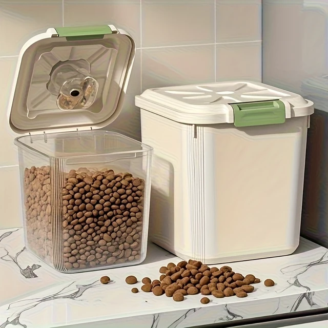 Alt view image 6 of 7 - Sealed pet food storage container box with wheels and spoon, transparent rolling box for dog, cat and bird food, 2 sizes availab