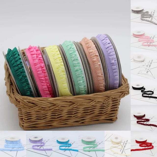 Alt view image 2 of 7 - 5yards 1cm Pleated Stretch Lace Trim Ribbon Ruffled Elastic Band Headdress Gift Box Bow Decorative DIY Craft Supplies