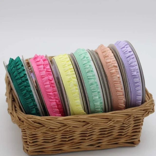 Alt view image 3 of 7 - 5yards 1cm Pleated Stretch Lace Trim Ribbon Ruffled Elastic Band Headdress Gift Box Bow Decorative DIY Craft Supplies