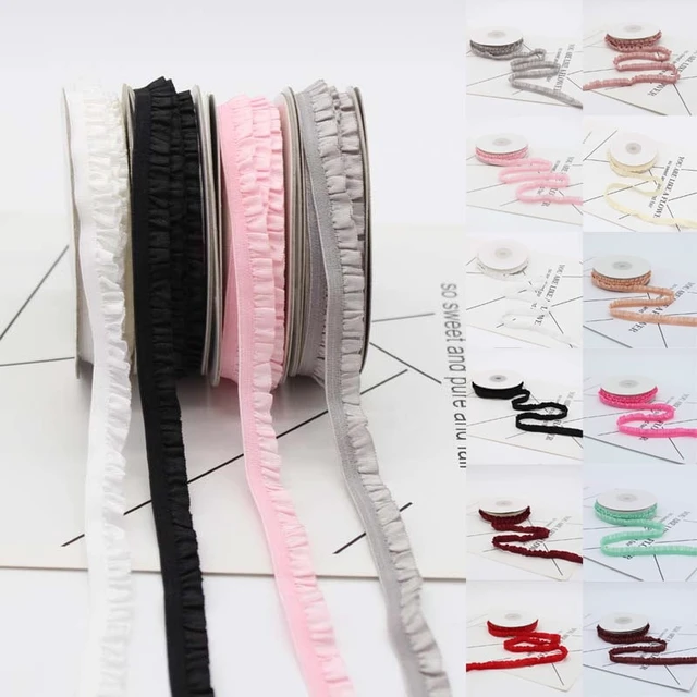 Alt view image 4 of 7 - 5yards 1cm Pleated Stretch Lace Trim Ribbon Ruffled Elastic Band Headdress Gift Box Bow Decorative DIY Craft Supplies