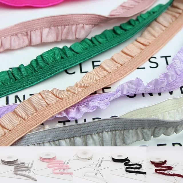 Alt view image 5 of 7 - 5yards 1cm Pleated Stretch Lace Trim Ribbon Ruffled Elastic Band Headdress Gift Box Bow Decorative DIY Craft Supplies
