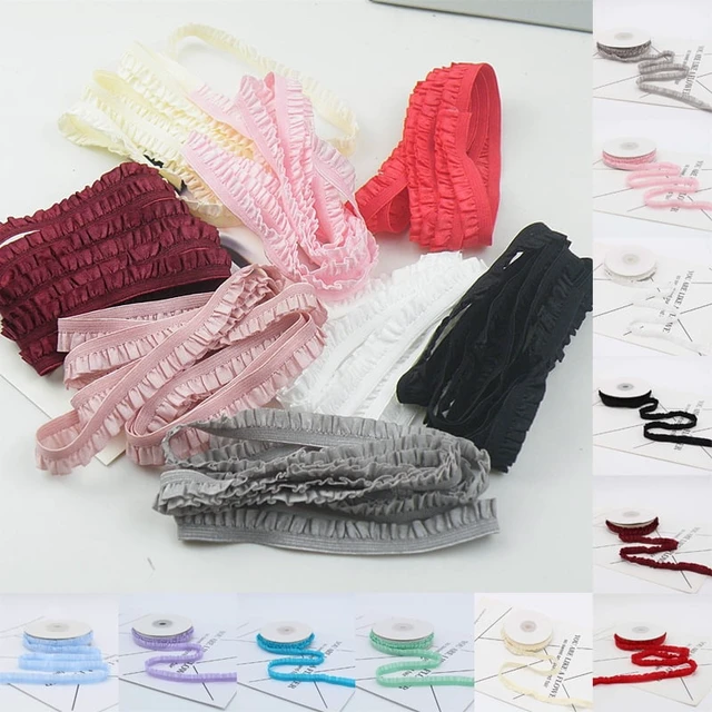 Alt view image 6 of 7 - 5yards 1cm Pleated Stretch Lace Trim Ribbon Ruffled Elastic Band Headdress Gift Box Bow Decorative DIY Craft Supplies