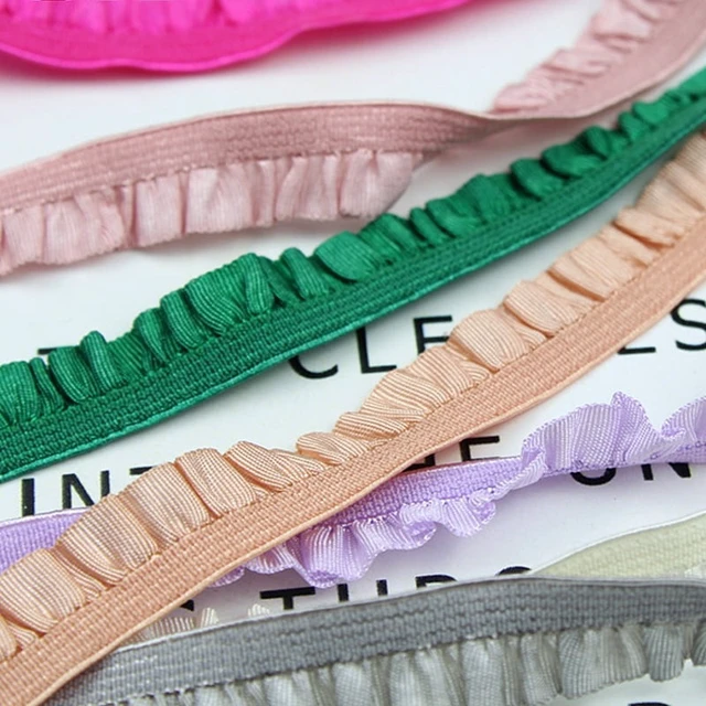 Alt view image 7 of 7 - 5yards 1cm Pleated Stretch Lace Trim Ribbon Ruffled Elastic Band Headdress Gift Box Bow Decorative DIY Craft Supplies