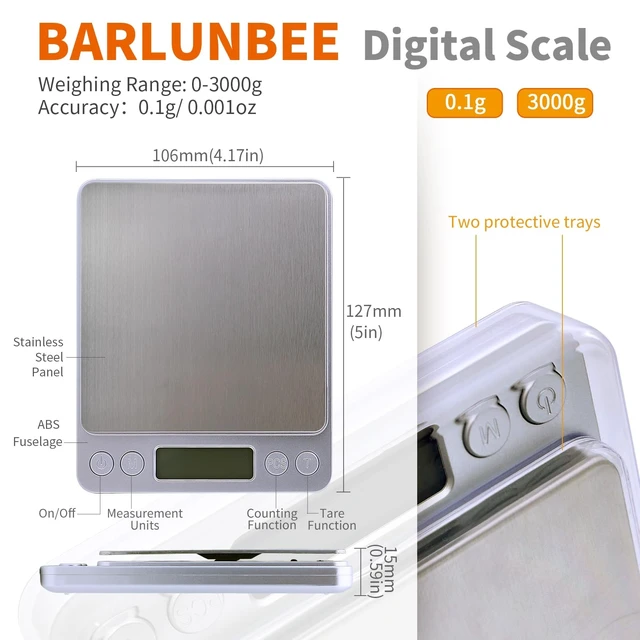 Alt view image 2 of 7 - Gram Scale,Capacity 3000g Accuracy 0.1g Mini Food Scales Digital Weight Grams and Oz,Small Kitchen High Precision for Espresso,Baking,Jewelry,Soap Making,Silver