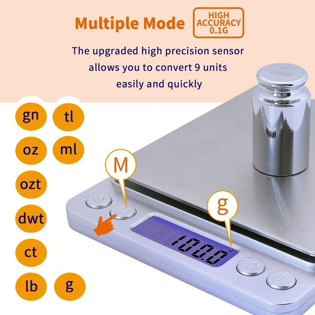 Alt view image 3 of 7 - Gram Scale,Capacity 3000g Accuracy 0.1g Mini Food Scales Digital Weight Grams and Oz,Small Kitchen High Precision for Espresso,Baking,Jewelry,Soap Making,Silver