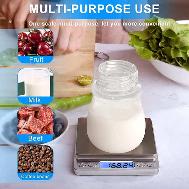 Alt view image 6 of 7 - Digital Gram Scale 500g 0.1g Food Scale, High Accuracy Kitchen Scale, Multifunctional Stainless Steel Mini Pocket Scale with LCD Display Tare Features, Silver