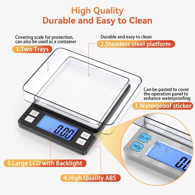 Alt view image 6 of 7 - 0.01g Small Digital Gram Scale, Upgraded 1kg Jewelry Scale | USB Rechargeable, Larger Display, Hold Function, High Precision, Grams and Ounces for Herb, Coin, Powder,Yeast, Kitchen Black
