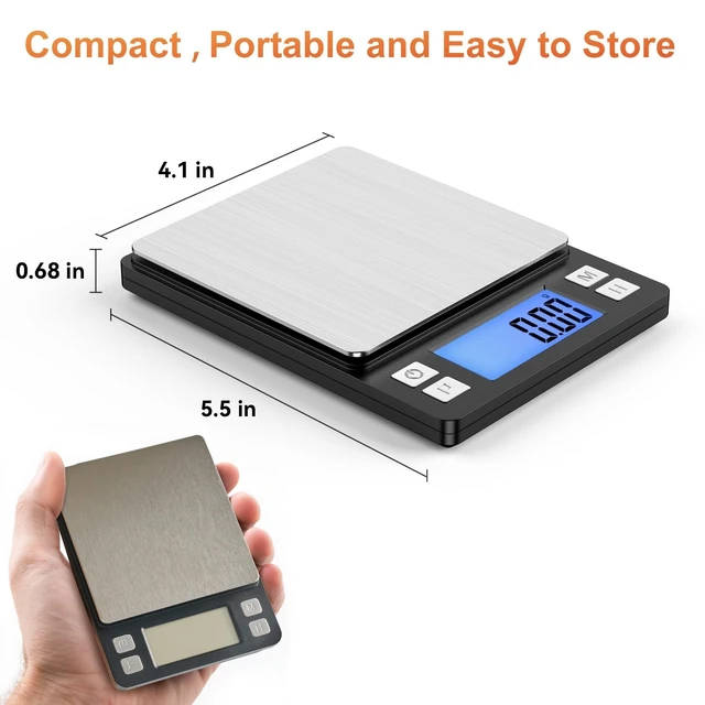 Alt view image 4 of 7 - 0.01g Small Digital Gram Scale, Upgraded 1kg Jewelry Scale | USB Rechargeable, Larger Display, Hold Function, High Precision, Grams and Ounces for Herb, Coin, Powder,Yeast, Kitchen Black