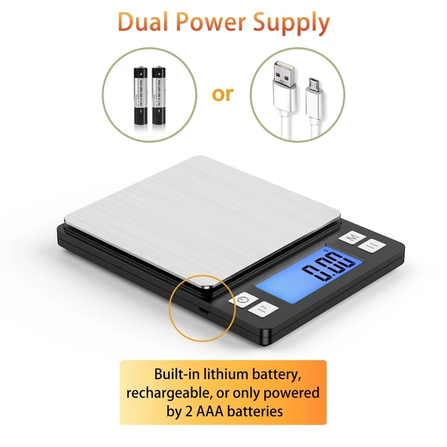 Alt view image 5 of 7 - 0.01g Small Digital Gram Scale, Upgraded 1kg Jewelry Scale | USB Rechargeable, Larger Display, Hold Function, High Precision, Grams and Ounces for Herb, Coin, Powder,Yeast, Kitchen Black