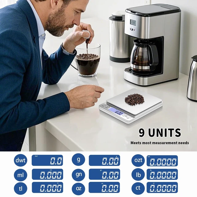 Alt view image 3 of 7 - Gram Scale Small Digital Food Scale, 500g by 0.01Gram/0.001Ounce, Accurate Weighting, Multifunction Kitchen Scale for Jewelry/Baking/Soap, 9 Units, Tare Function, LCD Display, Including Battery