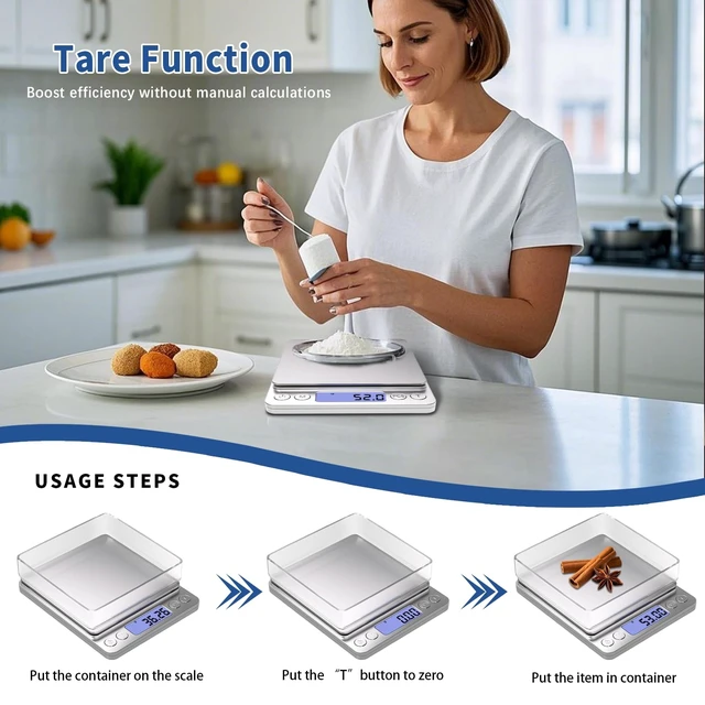 Alt view image 5 of 7 - Gram Scale Small Digital Food Scale, 500g by 0.01Gram/0.001Ounce, Accurate Weighting, Multifunction Kitchen Scale for Jewelry/Baking/Soap, 9 Units, Tare Function, LCD Display, Including Battery