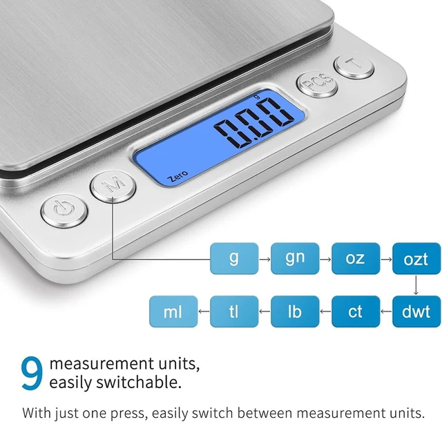 Alt view image 2 of 5 - Digital Gram Scale with 2 Trays, 2000g/ 0.1g Small Jewelry Scale, 9 Units Gram Scales Digital Weight Gram and Oz, Tare Function, Digital Herb Scale for Food