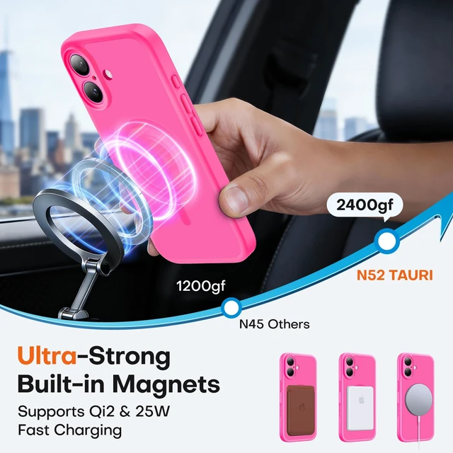 Alt view image 2 of 6 - TAURI for iPhone 16 Case, Compatible with MagSafe, Hot Pink | (Full Camera Protection) Camera Control Cover Military-Grade Protection Magnetic Phone Case for 16 6.1"