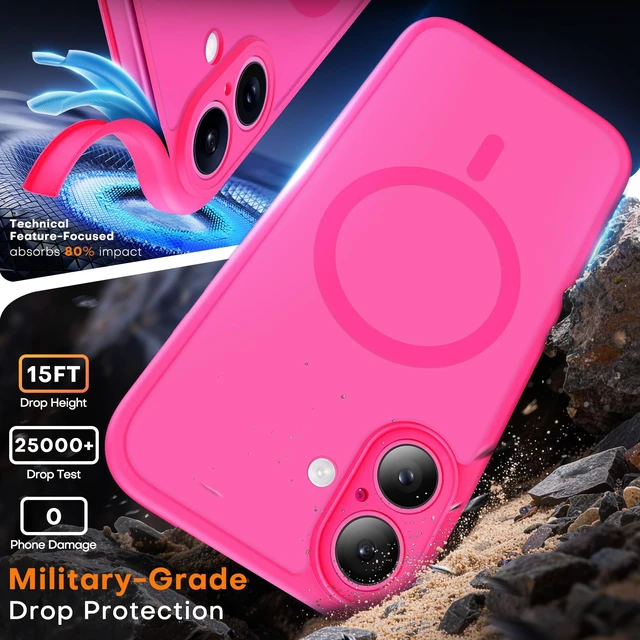 Alt view image 3 of 6 - TAURI for iPhone 16 Case, Compatible with MagSafe, Hot Pink | (Full Camera Protection) Camera Control Cover Military-Grade Protection Magnetic Phone Case for 16 6.1"
