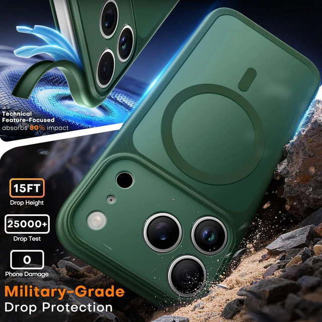 Alt view image 3 of 7 - TAURI for iPhone 18 Pro Max Case, Compatible with MagSafe, Green | (Full Camera Protection) Camera Control Cover Military-Grade Protection Magnetic Phone Case for iPhone 18 ProMax
