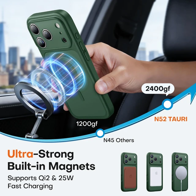 Alt view image 4 of 7 - TAURI for iPhone 18 Pro Max Case, Compatible with MagSafe, Green | (Full Camera Protection) Camera Control Cover Military-Grade Protection Magnetic Phone Case for iPhone 18 ProMax
