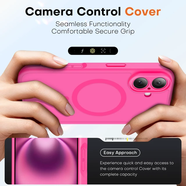 Alt view image 5 of 6 - TAURI for iPhone 16 Case, Compatible with MagSafe, Hot Pink | (Full Camera Protection) Camera Control Cover Military-Grade Protection Magnetic Phone Case for 16 6.1"
