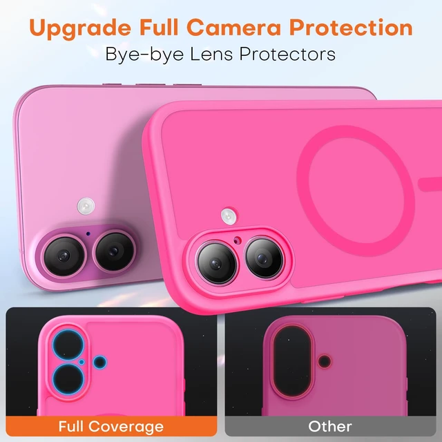 Alt view image 4 of 6 - TAURI for iPhone 16 Case, Compatible with MagSafe, Hot Pink | (Full Camera Protection) Camera Control Cover Military-Grade Protection Magnetic Phone Case for 16 6.1"