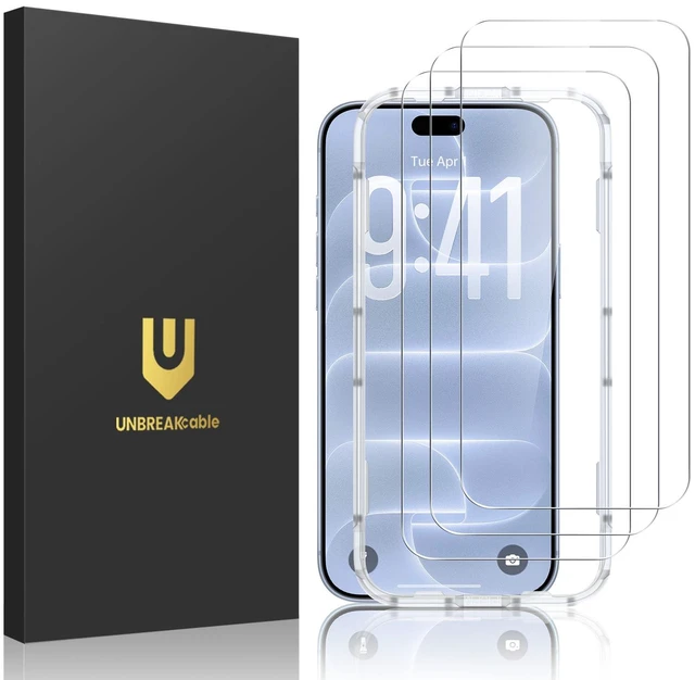 Main image of UNBREAKcable 3-Pack Screen Protector for iPhone 18 Pro Tempered Glass | Shatterproof, Easy Install, 9H Hardness, 99.99% HD Clear, Bubble-Free, Anti-Fingerprint, Scratch Resistant, Case Friendly