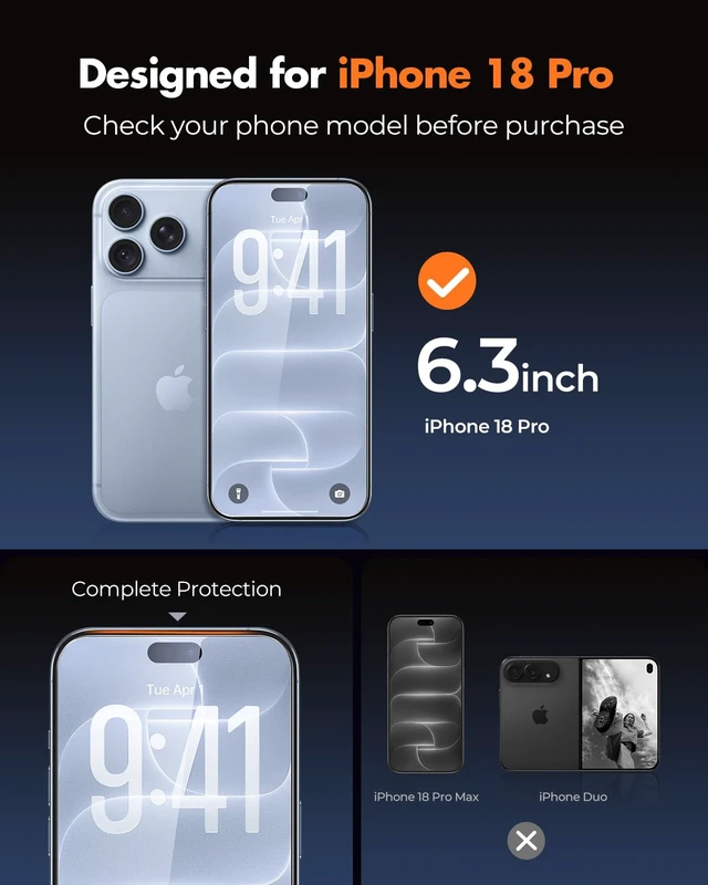 Alt view image 2 of 7 - UNBREAKcable 3-Pack Screen Protector for iPhone 18 Pro Tempered Glass | Shatterproof, Easy Install, 9H Hardness, 99.99% HD Clear, Bubble-Free, Anti-Fingerprint, Scratch Resistant, Case Friendly