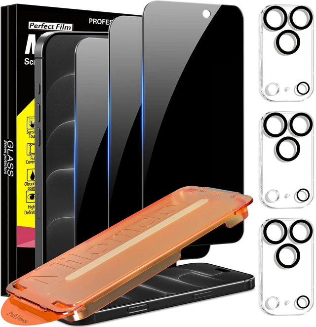 Main image of Milomdoi Privacy Screen Protector for iPhone 18 Pro Max, Tempered Glass | 3+3 Pack, 9H+ Hardness, Military Grade Shatterproof, Easy Installation, No Bubbles, Case Friendly, Camera Lens Protector