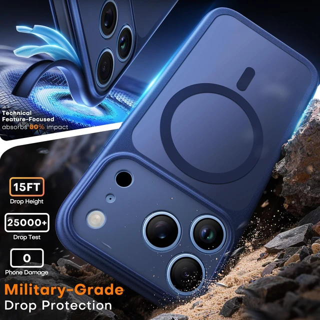 Alt view image 3 of 6 - TAURI for iPhone 18 Pro Max Case, Compatible with MagSafe, Dark Blue | (Full Camera Protection) Camera Control Cover Military-Grade Protection Magnetic Phone Case for iPhone 18 ProMax