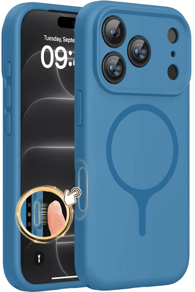 Main image of Miracase Magnetic for iPhone 18 Pro Case, Silicone, Capri Blue | Compatible with MagSafe, Soft Microfiber Lining,Shockproof Drop Protection Phone Case for 18 Pro