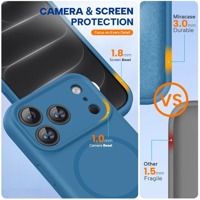 Alt view image 3 of 7 - Miracase Magnetic for iPhone 18 Pro Case, Silicone, Capri Blue | Compatible with MagSafe, Soft Microfiber Lining,Shockproof Drop Protection Phone Case for 18 Pro