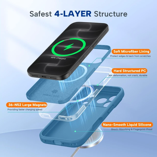 Alt view image 5 of 7 - Miracase Magnetic for iPhone 18 Pro Case, Silicone, Capri Blue | Compatible with MagSafe, Soft Microfiber Lining,Shockproof Drop Protection Phone Case for 18 Pro