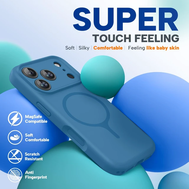 Alt view image 7 of 7 - Miracase Magnetic for iPhone 18 Pro Case, Silicone, Capri Blue | Compatible with MagSafe, Soft Microfiber Lining,Shockproof Drop Protection Phone Case for 18 Pro