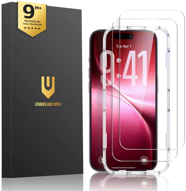 Main image of UNBREAKcable 2-Pack Screen Protector for iPhone 18 Pro Max Tempered Glass | Military Grade Shatterproof, 9H+ Hardness, 99.99% HD Clear, Bubble-Free, Easy Installation Frame, for iPhone 18 Pro Max