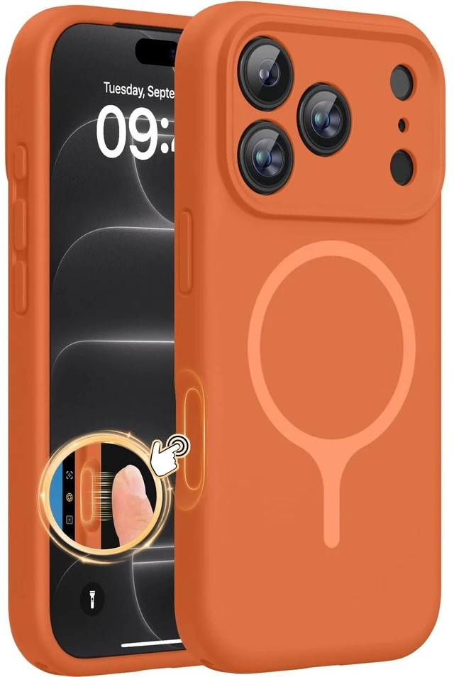 Main image of Miracase Magnetic for iPhone 18 Pro Case, Silicone, Amber Orange | Compatible with MagSafe, Soft Microfiber Lining,Shockproof Drop Protection Phone Case for 18 Pro