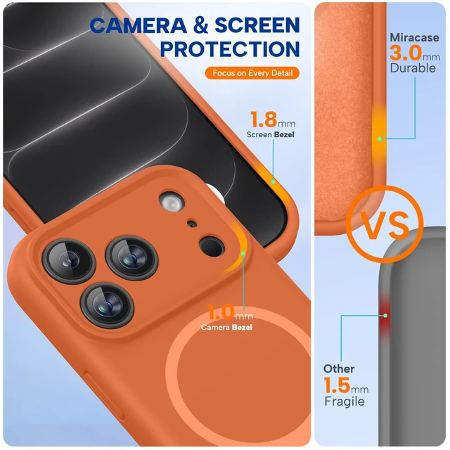 Alt view image 3 of 7 - Miracase Magnetic for iPhone 18 Pro Case, Silicone, Amber Orange | Compatible with MagSafe, Soft Microfiber Lining,Shockproof Drop Protection Phone Case for 18 Pro