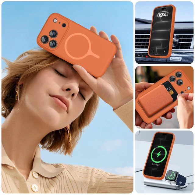 Alt view image 6 of 7 - Miracase Magnetic for iPhone 18 Pro Case, Silicone, Amber Orange | Compatible with MagSafe, Soft Microfiber Lining,Shockproof Drop Protection Phone Case for 18 Pro