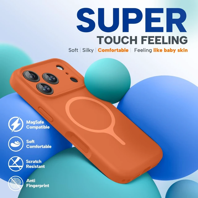 Alt view image 7 of 7 - Miracase Magnetic for iPhone 18 Pro Case, Silicone, Amber Orange | Compatible with MagSafe, Soft Microfiber Lining,Shockproof Drop Protection Phone Case for 18 Pro