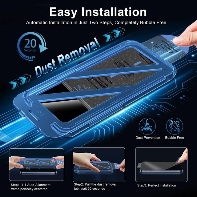 Alt view image 2 of 7 - QHOHQ for iPhone 18 Pro Screen Protector, 9H+ Tempered Glass, 3+3 Pack | with Camera Lens Protector, Auto-Align Bubble Free Installation, Military Grade Shatterproof, HD Clear, Case Friendly