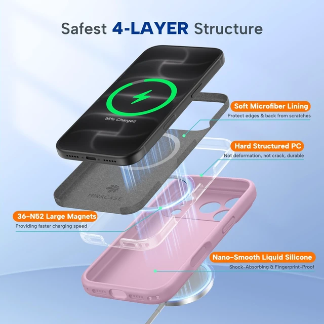 Alt view image 5 of 7 - Miracase Magnetic for iPhone 18 Pro Case, Silicone, Blackcurrant | Compatible with MagSafe, Soft Microfiber Lining,Shockproof Drop Protection Phone Case for 18 Pro