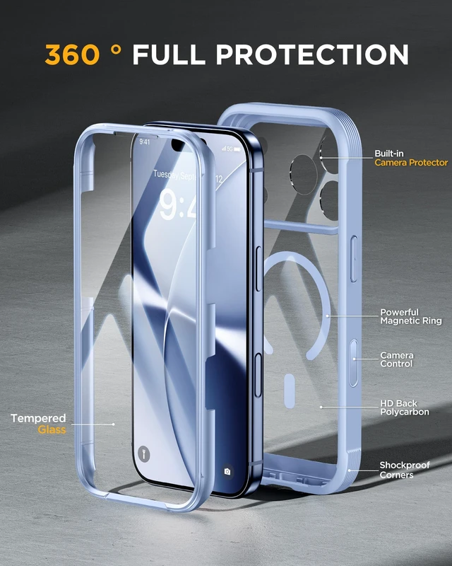 Alt view image 2 of 7 - Miracase for iPhone 18 Pro Max Case Full Body Phone Protection-Glacier Blue | Built-in Screen & Camera Protector | Magnetic with MagSafe | Military DropProof 18 ProMax Bumper with Camera Control