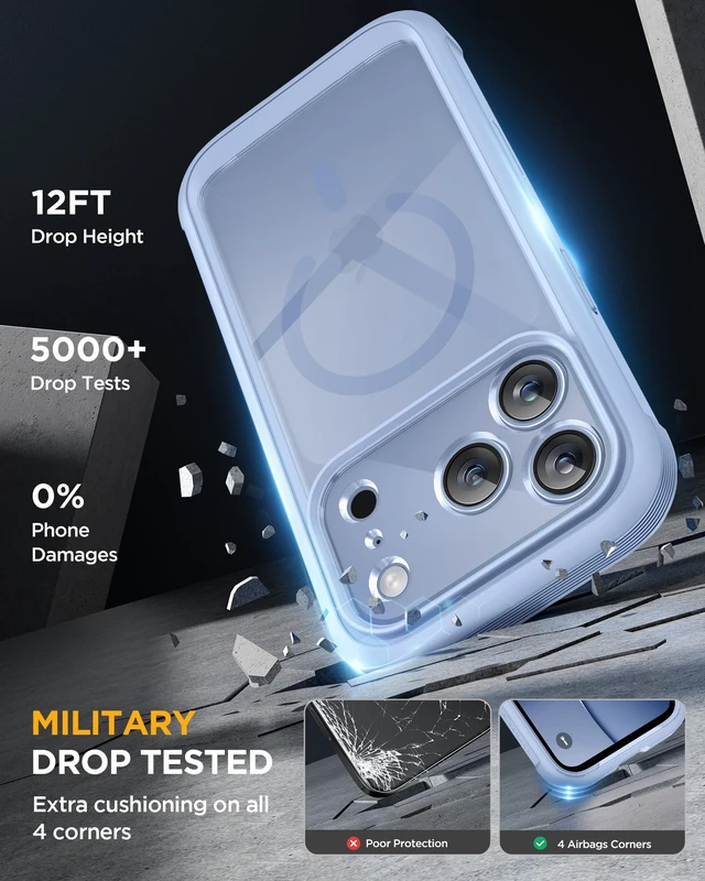Alt view image 6 of 7 - Miracase for iPhone 18 Pro Max Case Full Body Phone Protection-Glacier Blue | Built-in Screen & Camera Protector | Magnetic with MagSafe | Military DropProof 18 ProMax Bumper with Camera Control